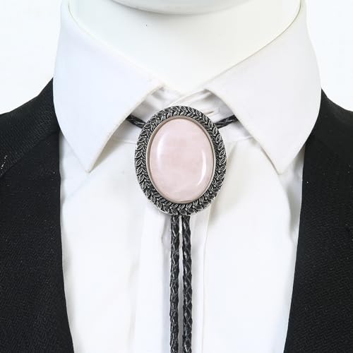 Image of Bolo Tie for Men Women Cowboy Turquoise Celtic Natural Tiger Eye Stone Longhorn Bull Western Leather Bolo Necktie