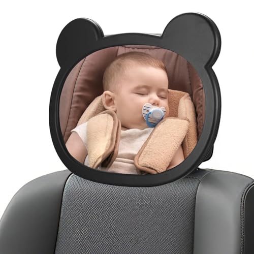 Espejo Coche Bebe Asiento Trasero, Espejo Retrovisor Bebé inastillable de Asiento Coche con Correa Hebilla Ajustable Retrovisor Bebe para Sillón de Niño y Asiento Bebé, Fácil de Ajustar (Negro)