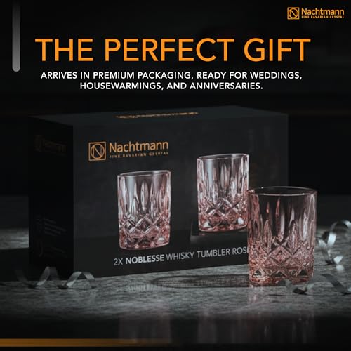 Image of Nachtmann Noblesse 10oz Whisky Tumblers, Set of 2 - Rose Crystal Glasses for Bourbon, Scotch & Cocktails - Lead-Free Cut Design Barware & Luxury Valentine Gift for Couples & Whisky Lovers