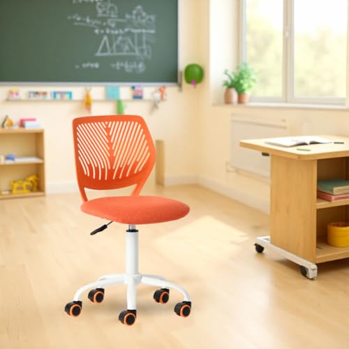 FurnitureR Kompakter Klassenstuhl, ergonomischer Sitz für Schule, Rückenlehne aus atmungsaktivem Netzgewebe, höhenverstellbar, Zeichenzimmerstuhl für Kinder, leicht zu bewegen 360°, Zitrus