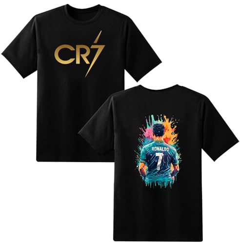 Lovevo Kids Cristiano Inspired T-Shirt, Soft Cotton CR7 Boys Ronaldo 7 Football Tee Gold Cristiano 5-13 Years (Black, 7-8 Years)