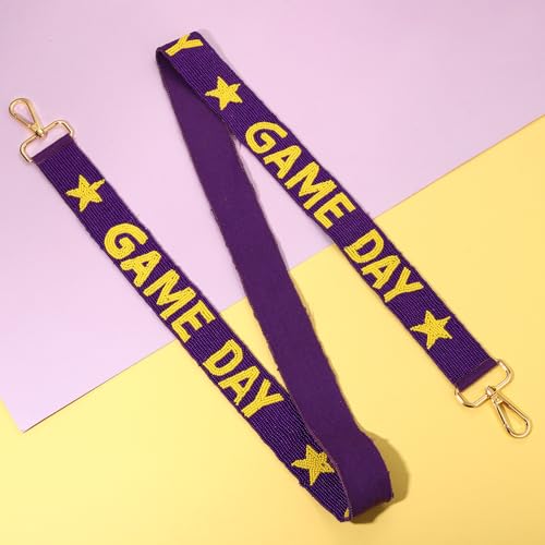Image of Game Day Purse Strap Replacement Beaded Purple Yellow Purse Strap Football Clear Bag Strap Accessories Game Day Outfits (Purple Yellow)
