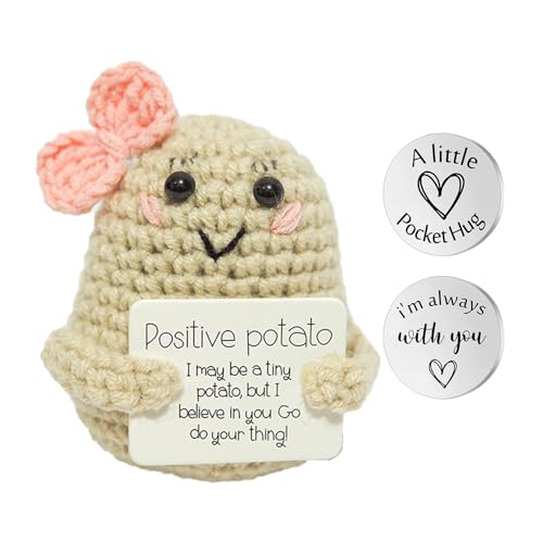 Positive Potato,Ositive Papa Deutsch,Strickt Puppe,Positive Geschenke für Beste Freund Emotional Support,Mini-Plüsch Puppe,Strickwolle Kartoffelpuppe,Glücksbringer Geschenk,Silbermünzen