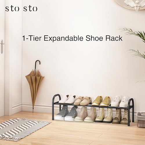 Image of STO STO Expandable Shoe Organizer, 1-Tier Metal Shoe Rack for Closet, Up to 8 Pairs Adjustable Storage for Front Door Entrance, Free Standing Organizer for Entryway, Black