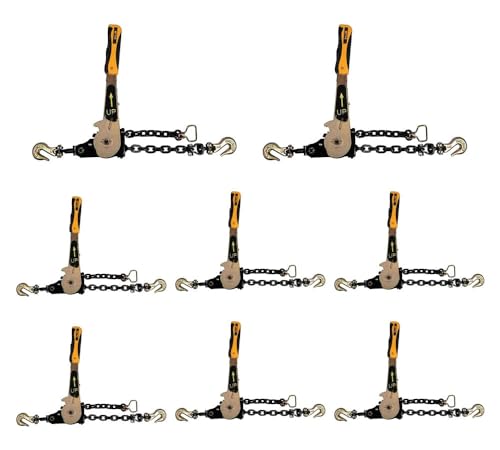 Image of Mytee Products (8 Pack) 3 /8 inch - 1 /2 inchEasy Ratchet Chain Binder with Grab Hooks & 6000 lbs WLL - Heavy Duty Tie Down Ratchet Load Binder for Flatbed Trailers & Trucks