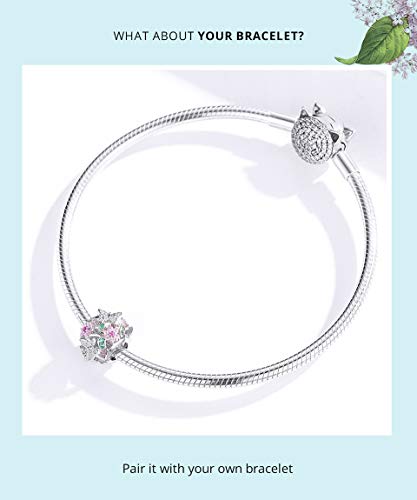 Phocksin 925 Sterling Sivler Butterfly In Flowers Bead Charms For Bracelets Pink Green Cz #TOP5