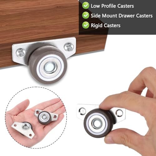 4 Stück Seitenrollen, Möbelrollen 32 mm Kleine Bockrollen Kastenrolle für Seitenmontage Dunkelgrau Rollen Klein Bockrolle für Bettkästen, Bodenschubladen, Kleingeräte, Möbel, DIY Projekte