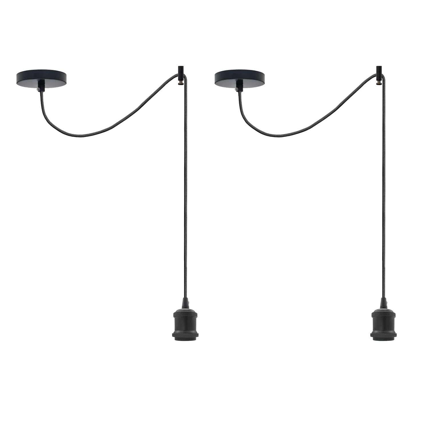 LEDSone 2 Pack Single Way Black Spider Pendant Light Fitting Industrial E27 Ceiling Chandelier with 195cm Adjustable Braided Flex Cable for Bedroom Kitchen