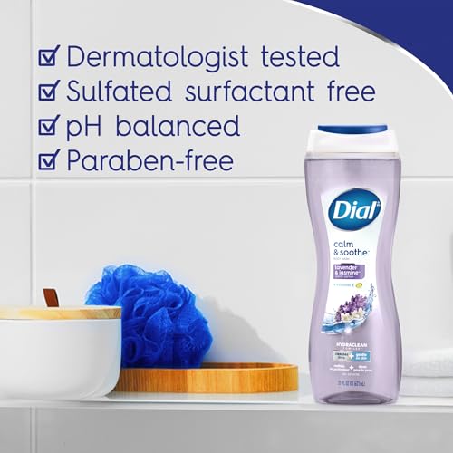 Image of Dial Body Wash, Calm & Soothe Lavender & Jasmine Scent, 16 fl oz, 4-Pack | Deeply cleansing yet gentle, Leaves skin replenished and renewed, Free from parabens phthalates silicones sulfated surfactant