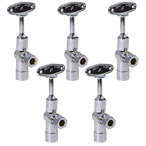 Image of Midline Valve 91212QS-OM-5 Water Supply Stop Valve with Quarter Turn Control Key; One Piece; Angle Shut-off for Toilet, Sink, Dishwasher; 1 /2 in. SWT x 3 /8 in. COMP; Chrome Plated Brass (5 Pack)