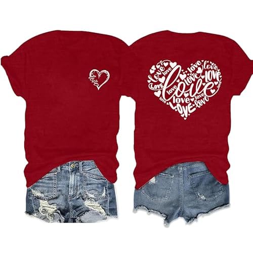 Valentines Shirts for Women Valentines T Shirt Cute Love Heart Print Graphic Tee Casual Lover Gift Blouse Tops Red1 Medium