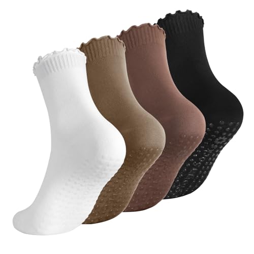 Image of Jspupifip Cute Pilates Socks with Grips for Women Non Slip Grip Yoga Socks Crew Sock for Ballet Barefoot Workout Hospital