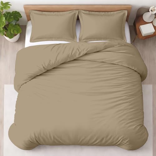 Kotton Culture Premium Duvet Cover Set 3 Piece with Zipper & Corner Ties 100% Egyptian Cotton 600 Thread Count Luxurious 1 Duvet Cover 2 Pillow Shams (Twin/Twin-XL, Beige)