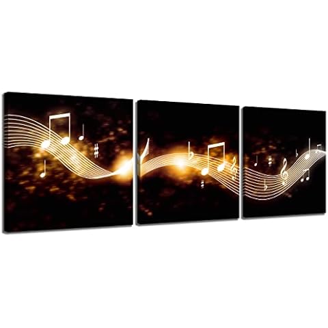 NAN Wind Music Art Print Canvas Music Notes Wall Decor Black and Gold Music Poster for Classroom or Music Room Wall Art Decor (14X14inchx3, music 7) Cover