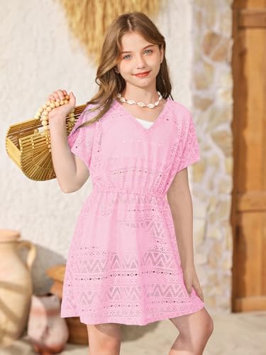 Image of BesserBay Girls Summer Crochet Bat Sleeve Swim Cover Up Kids Fashion Hollow Out Beach Dress 5-14 Years