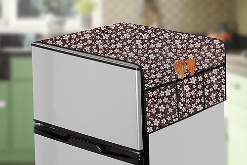 Image of The Furnishing Tree Fridge Top Cover Compatible for Samsung RT37C4512BX /HL, 322 LTR WxL 65x111 in CM Floral Pattern Brown White