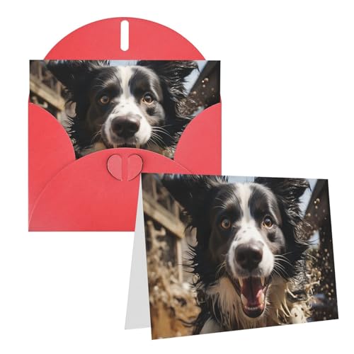 AQRJKHD 牧師ボーダーコリー サンキューカード 封筒付き グリーティングカード Happy Birthdayカード 女性用 男性用 ブランクノート あらゆる機会のグリーティングカード 結婚式、ベビーシャワー用