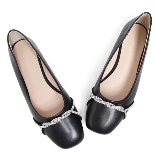 Image of TN TANGNEST Womens Casual Flats Chain Ballet Flats | Fashion Pointed Toe Rhinestone Flats, Comfort Slip On Dress Shoes for Business Work Office Wedding Party