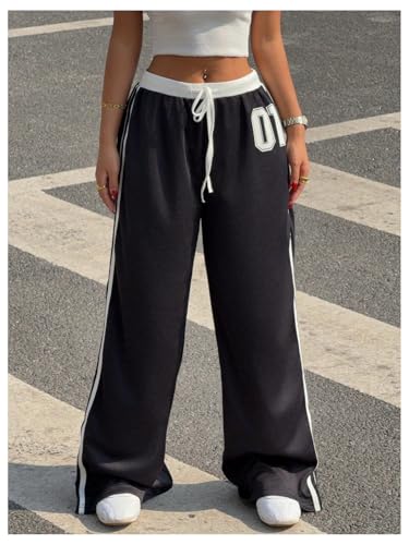 SOLY HUX Women's Plus Size Wide Leg Baggy Y2k Sweatpants Drawstring Waist Casual Pants Jersey Streetwear4
