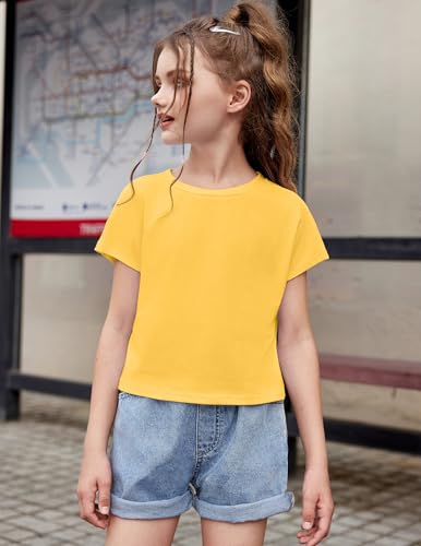 Image of Arshiner Girls Shirt Crop Tops Short Sleeve Summer Drop Shoulder Batwing Sleeve Crewneck Loose T Shirt Tee