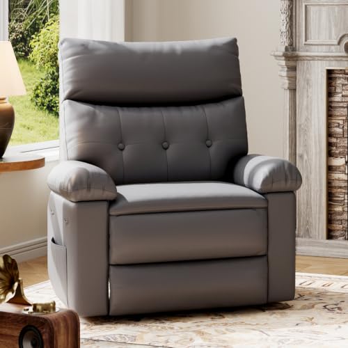 Image of GarveeHome Leather Manual Recliner Chair for Adults - Heat and Massage