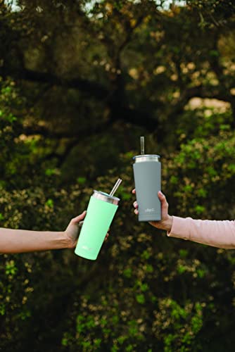 Ello Beacon Vacuum Insulated Stainless Steel Tumbler with Optional Straw, 24 oz, Grey