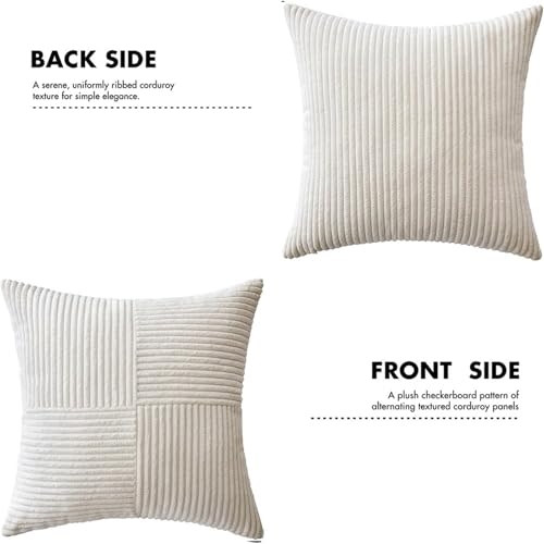 Housse de coussin en velours côtelé jaune 50x50 cm avec style patchwork - 8