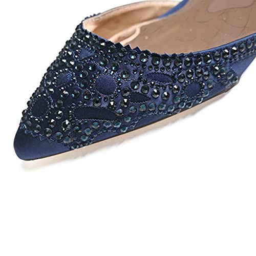 Image of XYD Women's Pumps, Elegant Pointed Toe, D'Orsay Kitten Low Heels, Rhinestone Studs, Slip-On Satin Shoes for Wedding
