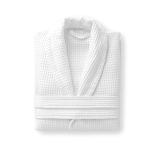 Sleep Well 100% Cotton Waffle Unisex Adult Bathrobe - Super Soft & Highly Absorbent Ideal for Everyday e - with Shawl collar (White), One Size