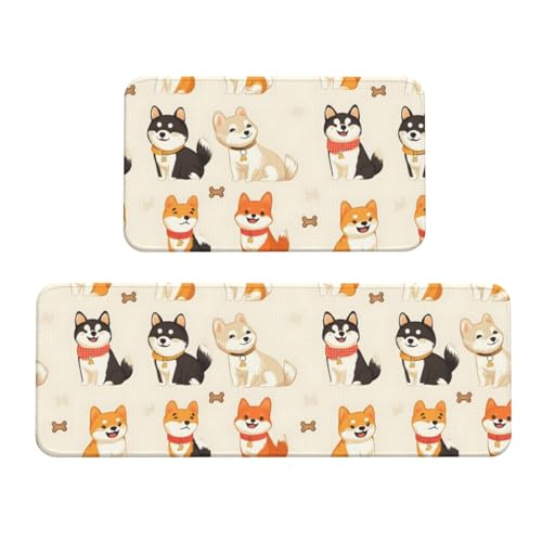 GVYGVY Antifatigue Kitchen Mats for Floor 2 Piece - Cute Puppy Cartoon Print Kitchen Rugs Washable, Non Slip Runner Rug Standing Mat for Office/Bathroom/Laundry/Home Decor and Accessories