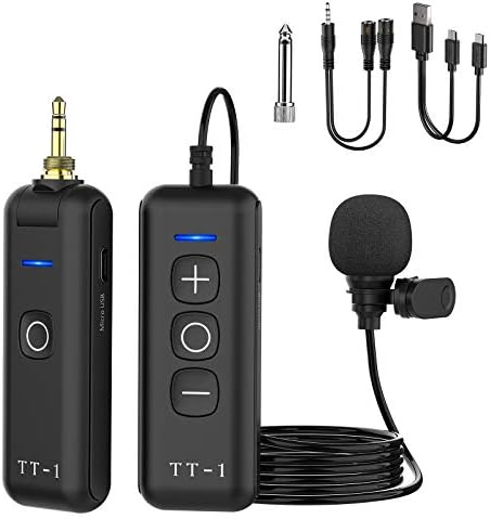 GoorDik Wireless Lavalier Lapel Microphone, Denoise Wireless Lav Mic System, Plug＆Play, 160ft Range, Wireless Transmitter&Receiver for iPhone, Camera, Smartphone, Video Recording, YouTube, Vlogging
