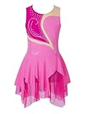 Shinsto Girls Sleeveless Figure Ice Skating Dress Sparkle Rhinestone Gymnastic Leotard Competition Costume Hot Pink 10 Years