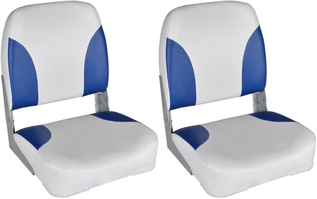 vidaXL 2x Boat Seats Foldable Backrest with Blue-White Pillow UV Resistant Weatherproof Suitable for Open Boats Sailing Boats Watercraft Parts Grey