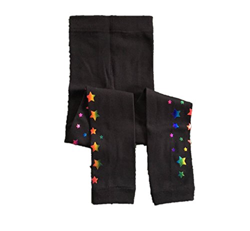 Sweetcakes Girl's Fleece-Lined Footless Tights, 1 Pair, M/L (10-12), Black with Metallic Stars