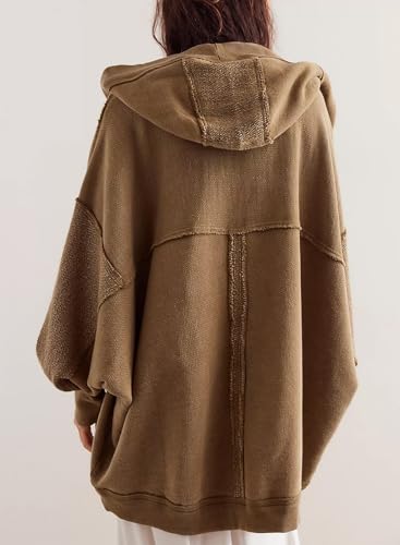 Image of Womens Oversized Cardigan Hooded Open Front Sweatshirt Drop Shoulder Long Sleeve Fall Jackets Outwear