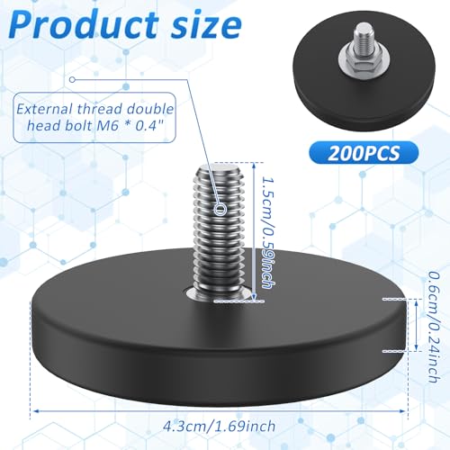 Image of 200 Pack Rubber Coated Magnets M6 Rock Light Magnets 1.69 Inch Mounting Magnet Thread Stud Magnetic Anti-Scratch Strong for Rock Light Bar Camera Cabinet Blackboard Refrigerator (200 Pack)