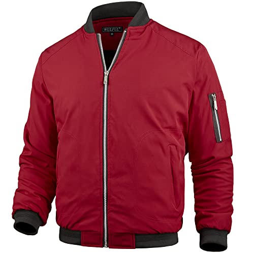 Image of WULFUL Mens Casual Lightweight Jacket Softshell Flight Bomber Jacket Varsity Windbreaker