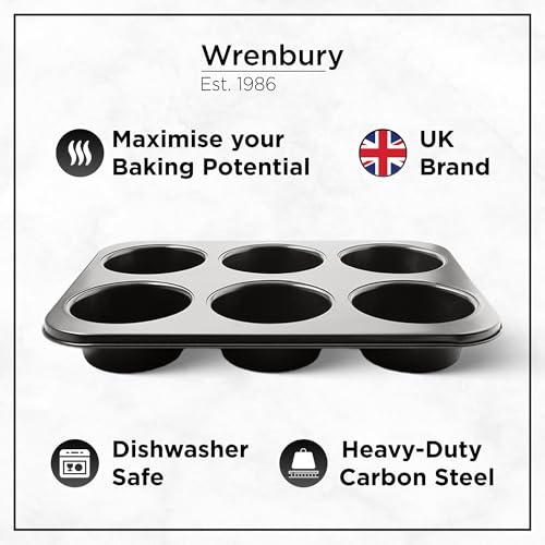 Wrenbury Jumbo Muffin Pan 6 Cup Set of 2 - Nonstick XL Deep Muffin Pan for Baking 3.75" Cup - Big Cup Tin - Oversized Extra Large Cupcake Mold - PTFE Free by Wrenbury - Used condition - Image 6