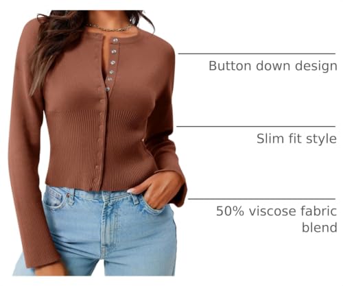 Image of Saodimallsu Womens Cropped Sweaters Cardigan | Button Down,Long Sleeve,V Neck,Ribbed Knit,Slim Fit ,Pullover Crop Tops