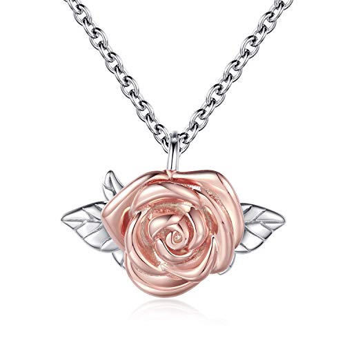 MANBU Rose Cremation Urn Jewelry for Ashes - 925 Sterling Silver Memorial Keepsake Ring Brecelet Necklace Gift for Women, Bereavement Gift for A Loss Of the Loved One (Necklace)