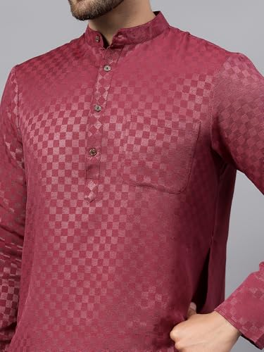 Image of LATEST CHIKAN Men's Checkered Cotton Blend Straight Kurta