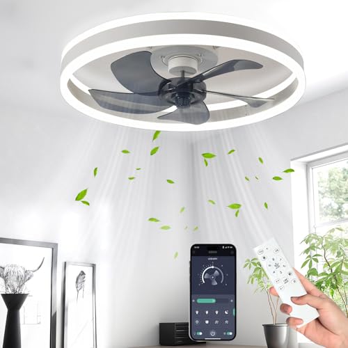 50cm Ventilateur de Plafond Silencieux avec Lumiere et Telecommande,Ventilateur 6 Vitesses et vent Réversible,LED Dimmable,3 Températures de Couleur en Option,pour toutes les saisons (Blanc, 50cm)