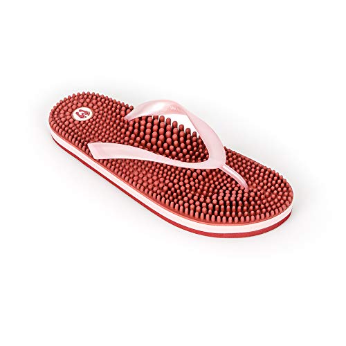 Revs Reflexology Massage & Acupressure Premium Flip Flops in Metallic Marsala & Pink for Ladies. Wear for Increased Blood Flow, Circulation, Energy, Recovery and Overall Better Health & Wellbeing.