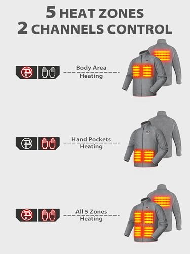 Image of PTAHDUS Men's Heated Fleece Jacket 5 Heat Zones Relaxed Fit Battery Pack Included, with Hand Warmer Pocket for Outdoor