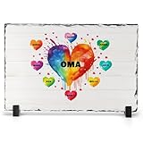 22Feels Personalisierte Schiefertafel für Oma – Geschenk zum Geburtstag, Muttertag & Weihnachten – Schieferstein, Weiß-Bunt mit Herz-Design & Namen der Enkelkinder