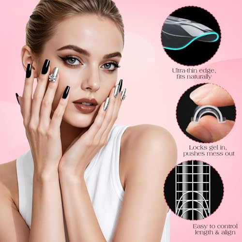 MELLIEX 240 szt. Dual Form Sandwich, 15 rozmiarów żelowe formy do paznokci wielokrotnego użytku formy do przedłużania paznokci extra długie do salonu manicure DIY (kwadrat)