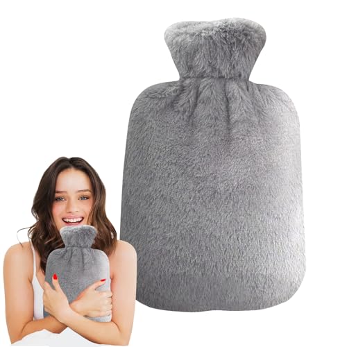 Botella de agua caliente con funda suave, 1 L, a prueba de fugas, a prueba de fugas y probada, calor a largo plazo, alivio rápido del dolor, gran regalo para mujeres, hombres y niños