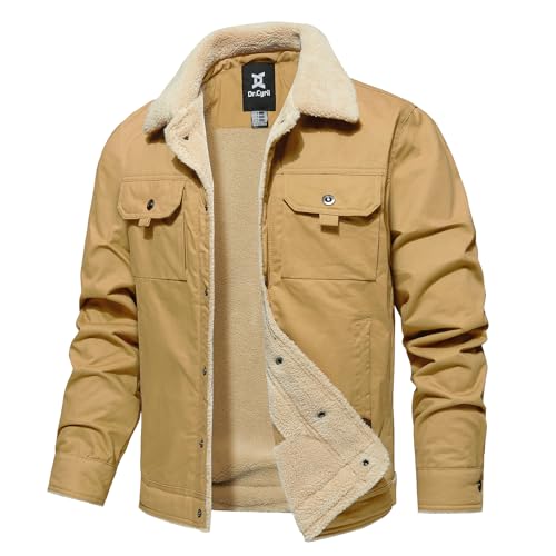Men's Winter Jacket, Cotton Sherpa Fleece Lined Jacket, Warm Trucker Cargo Coats with Pockets