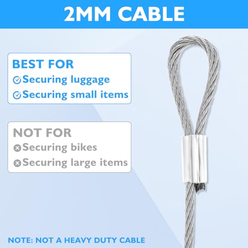 Prasacco Lot de 6 câbles de sécurité robustes en acier inoxydable, 30 cm x 2 mm, pour l'extérieur, voyage et antivol de vélo, éclairage de bagages – vue 3