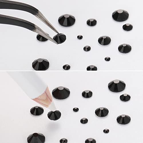 Image of Beadsland Rhinestones for Makeup,8 Sizes 2500pcs Black Flatback Rhinestones Face Gems for Nails Crafts with Tweezers and Wax Pencil,Black,SS4-SS30